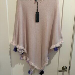 BERYLL Women's OS NWT 100% Cashmere Lavender Poncho Cape Pom Pom Trim Spring